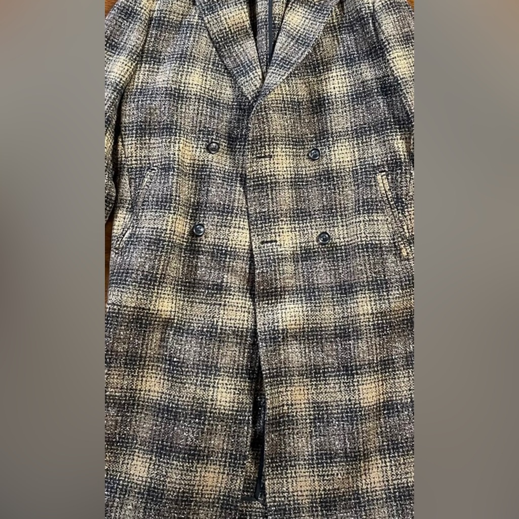 Billy Reid Peacoat Virgin Wool Blend Leather Collar Trim Size L